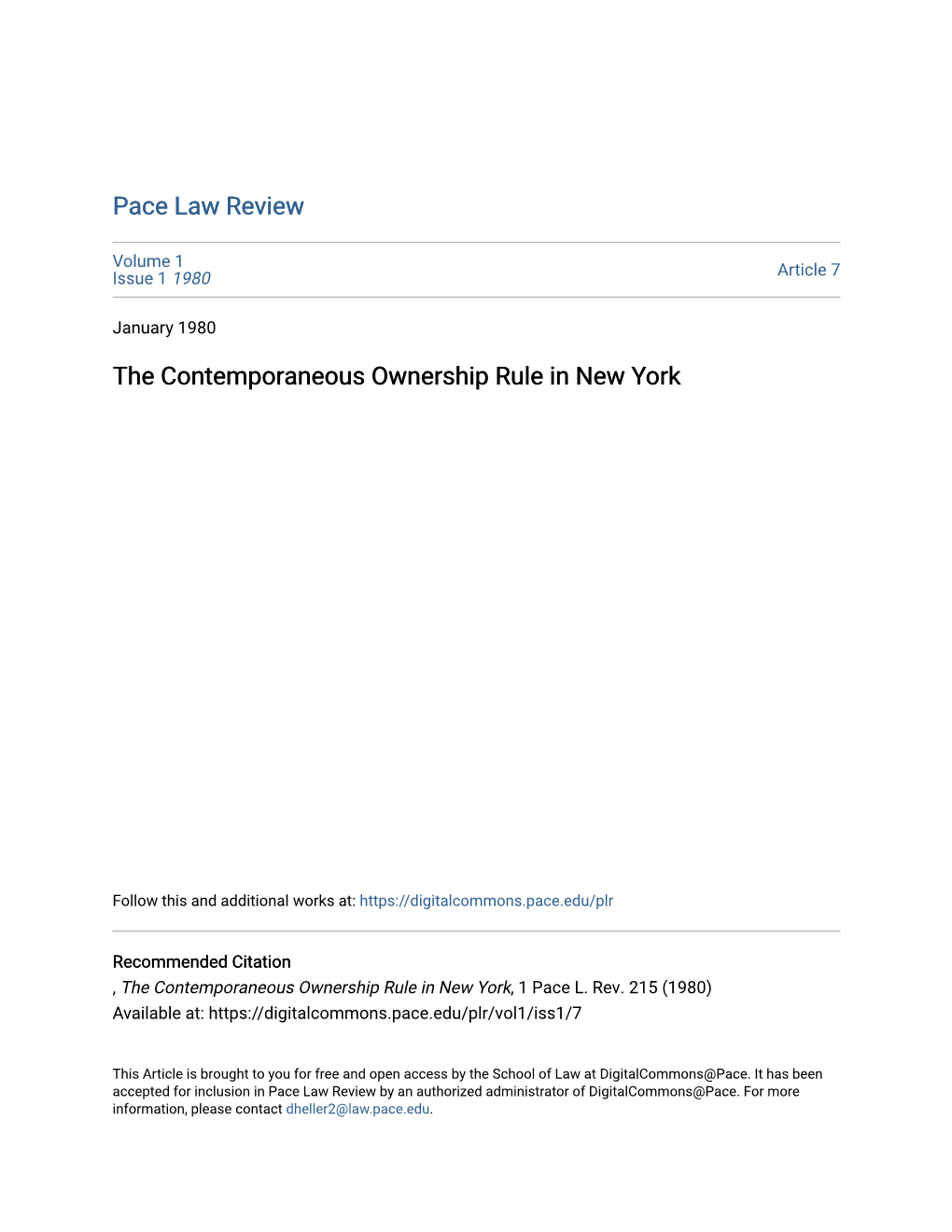 The Contemporaneous Ownership Rule in New York