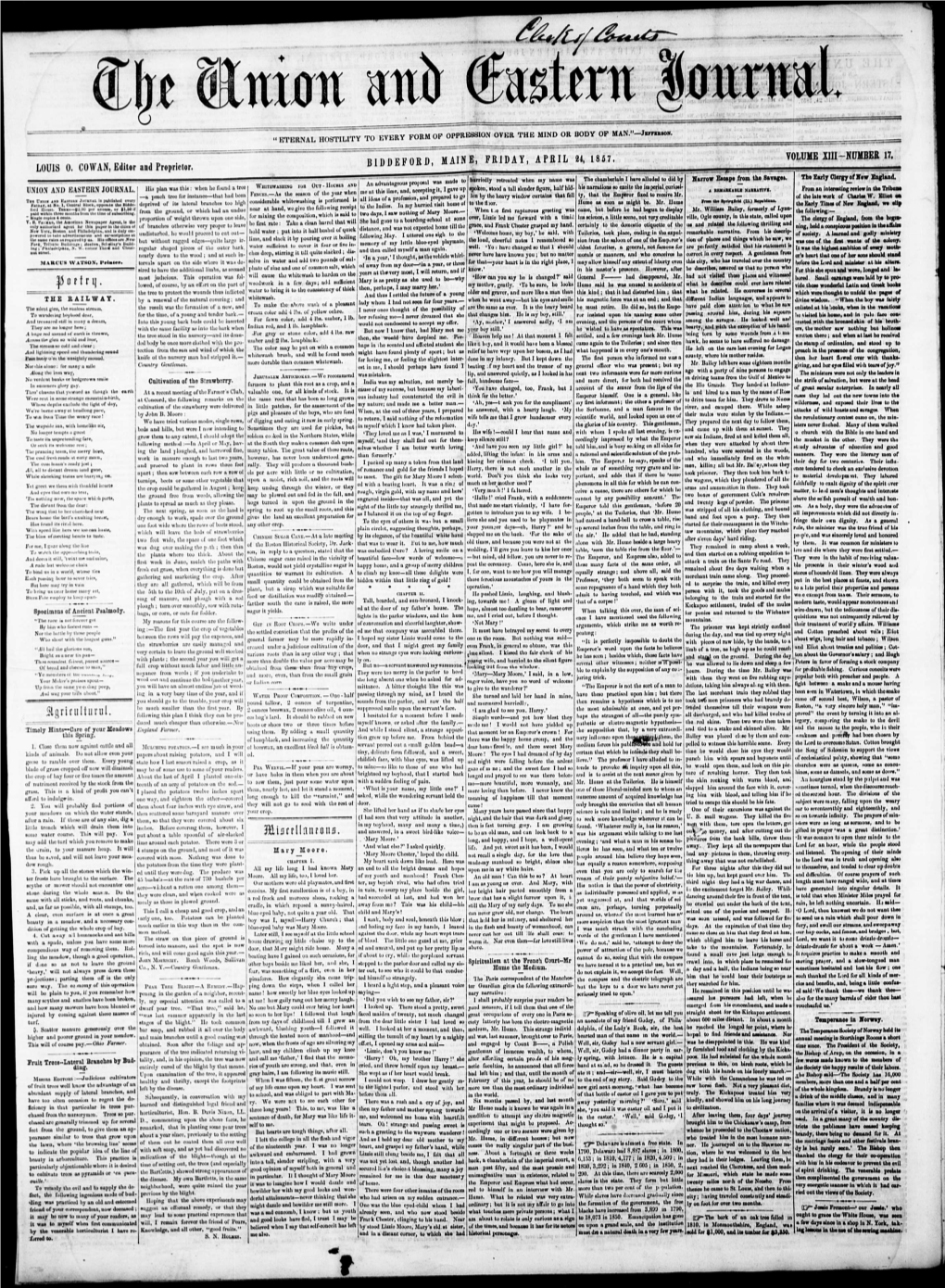 The Union and Eastern Journal: Vol. 13, No. 17 April 24, 1857