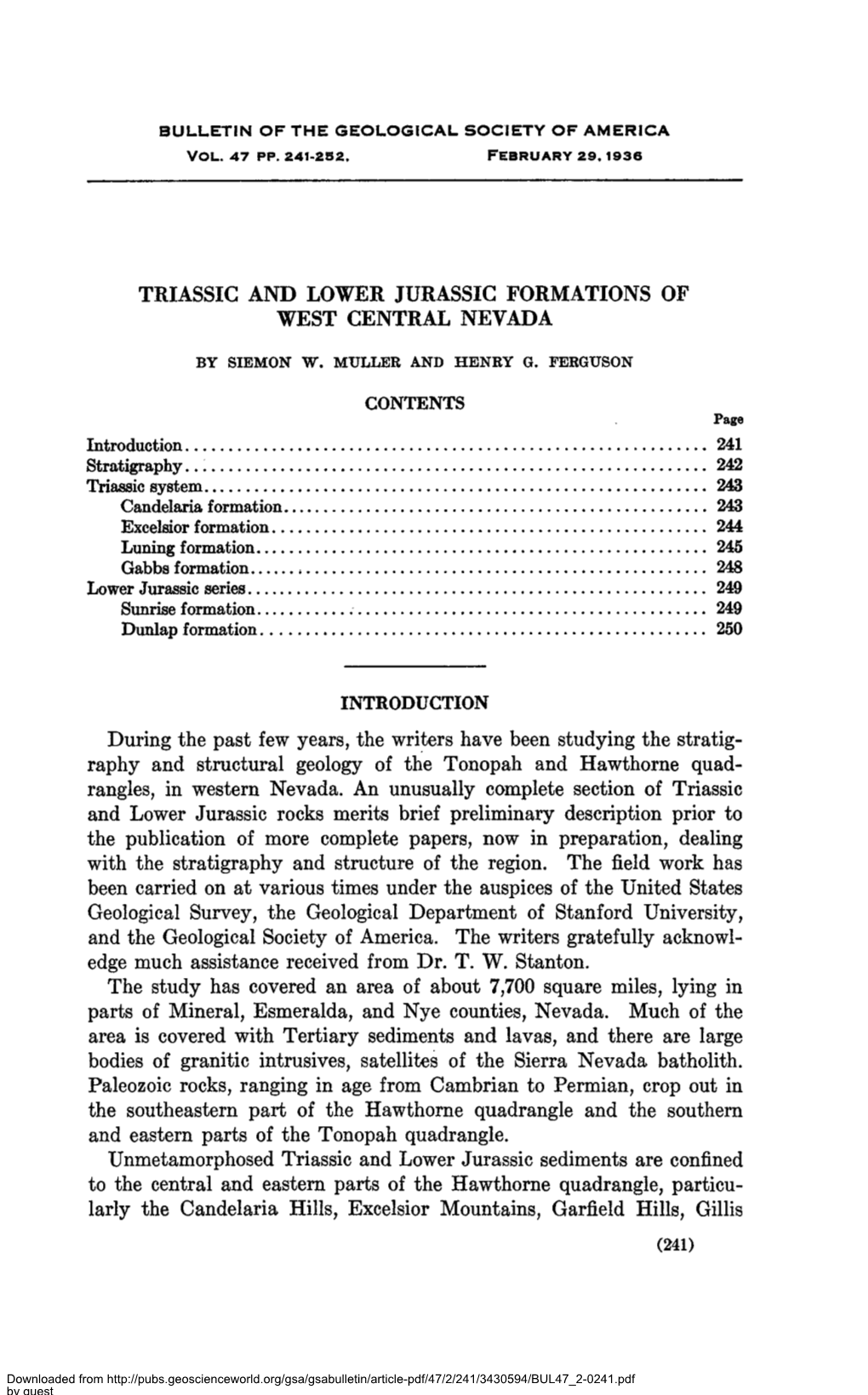 Triassic and Lower Jurassic Formations of West Central Nevada by Siemon W