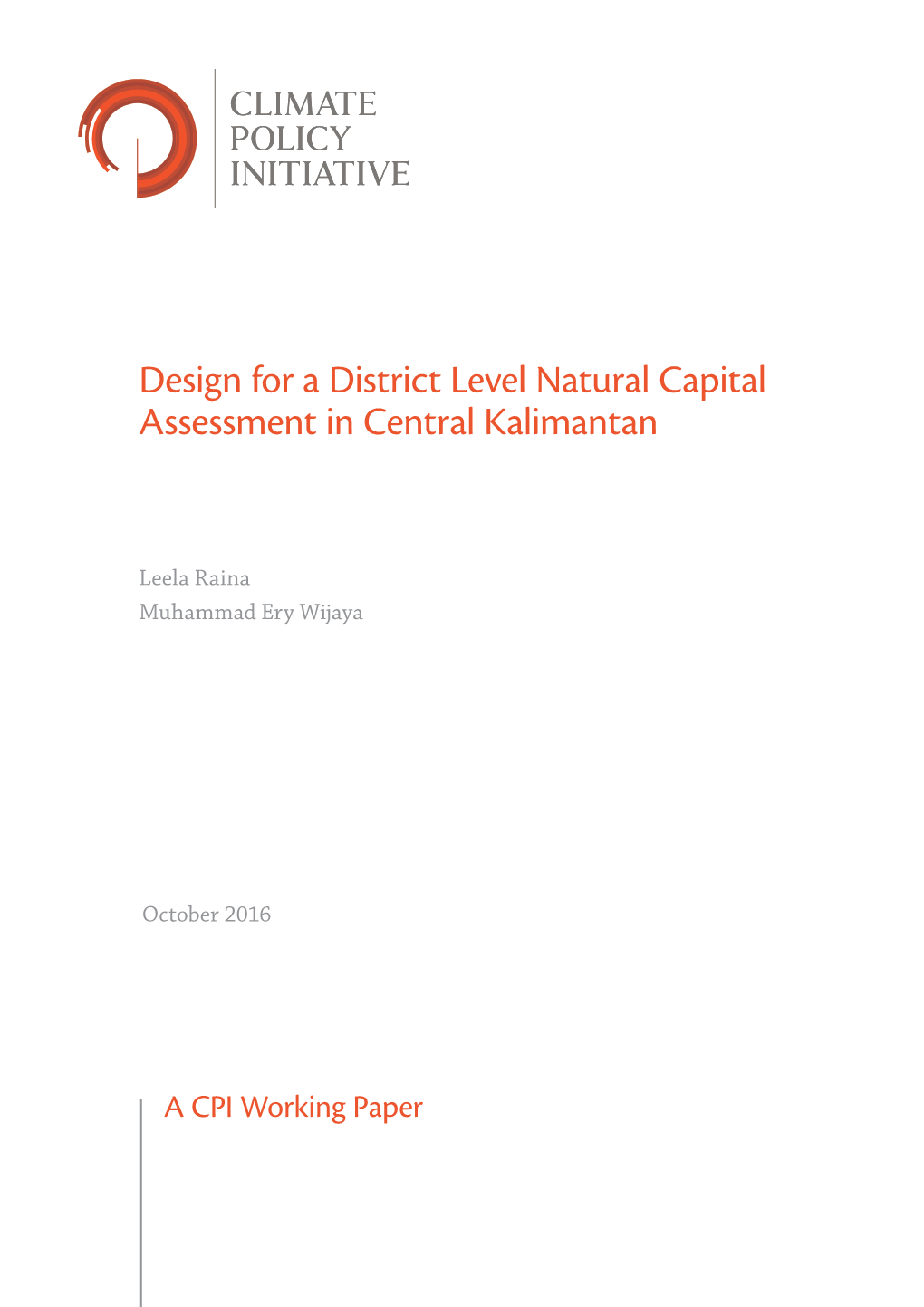 Design for a District Level Natural Capital Assessment in Central Kalimantan