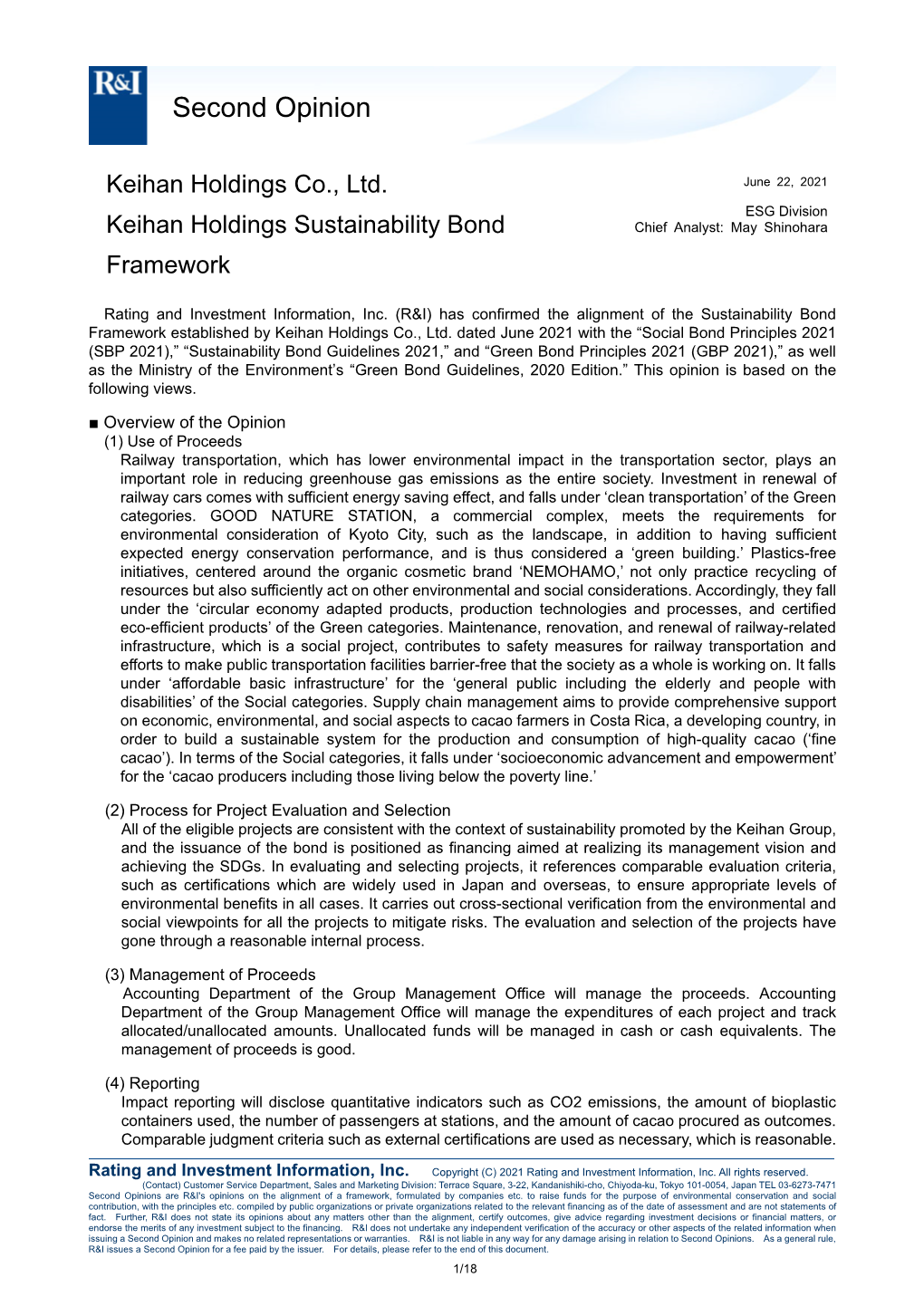 Keihan Holdings Co.,Ltd. Sustainability Bond Framework