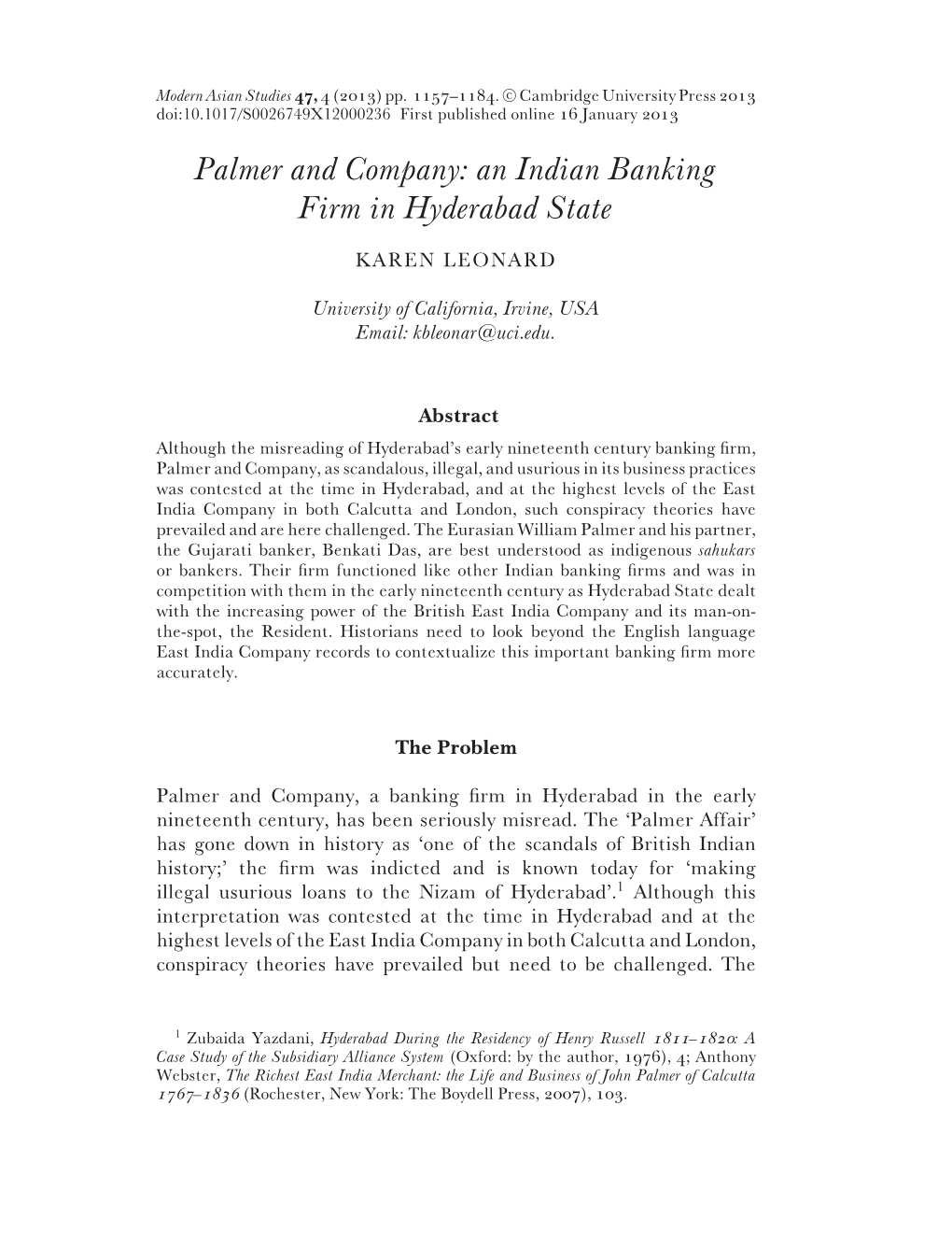 Palmer and Company: an Indian Banking Firm in Hyderabad State