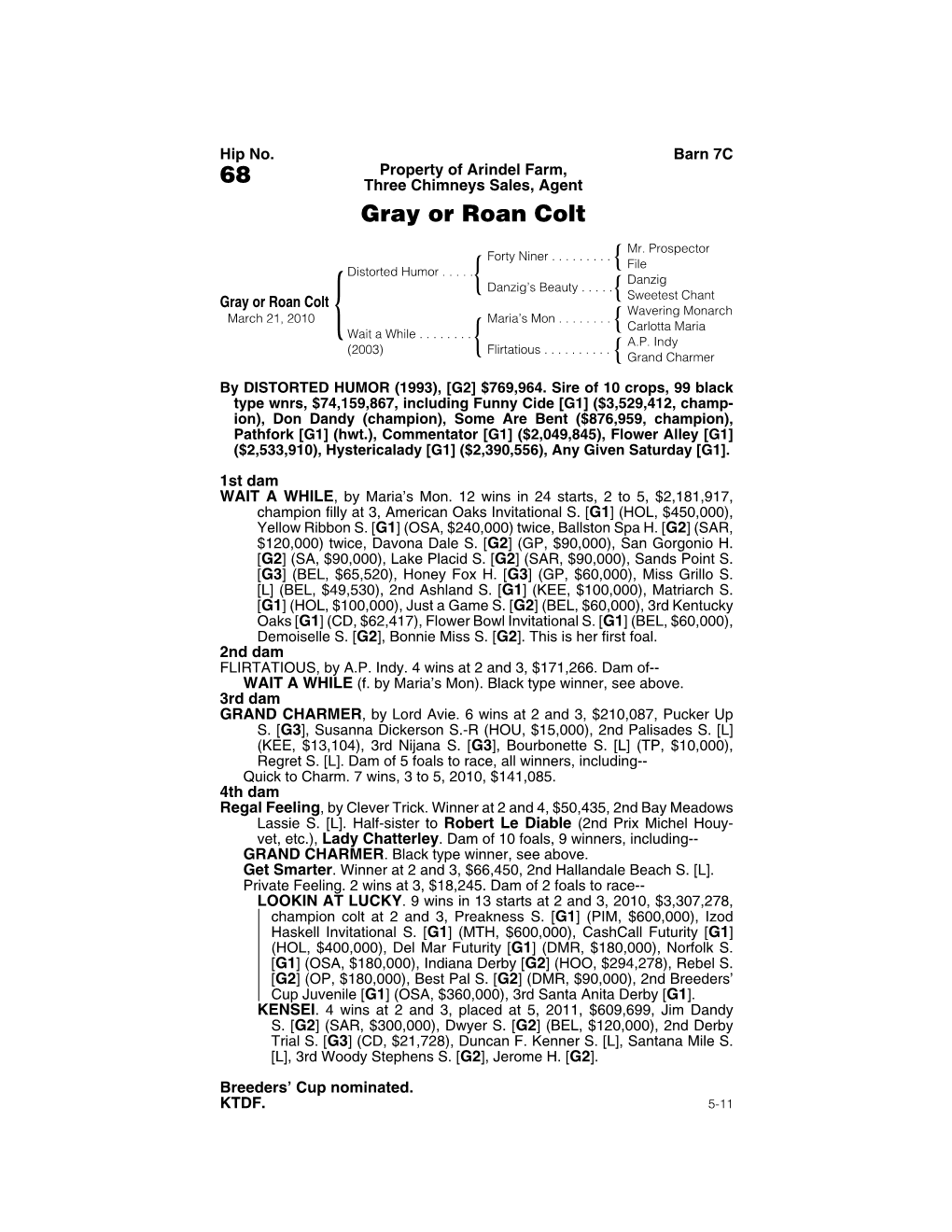 68 Three Chimneys Sales, Agent Gray Or Roan Colt