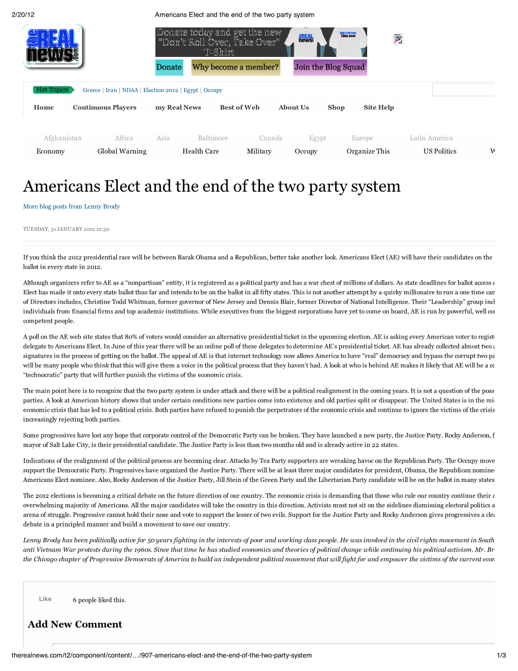 Americans Elect and the End of the Two Party System