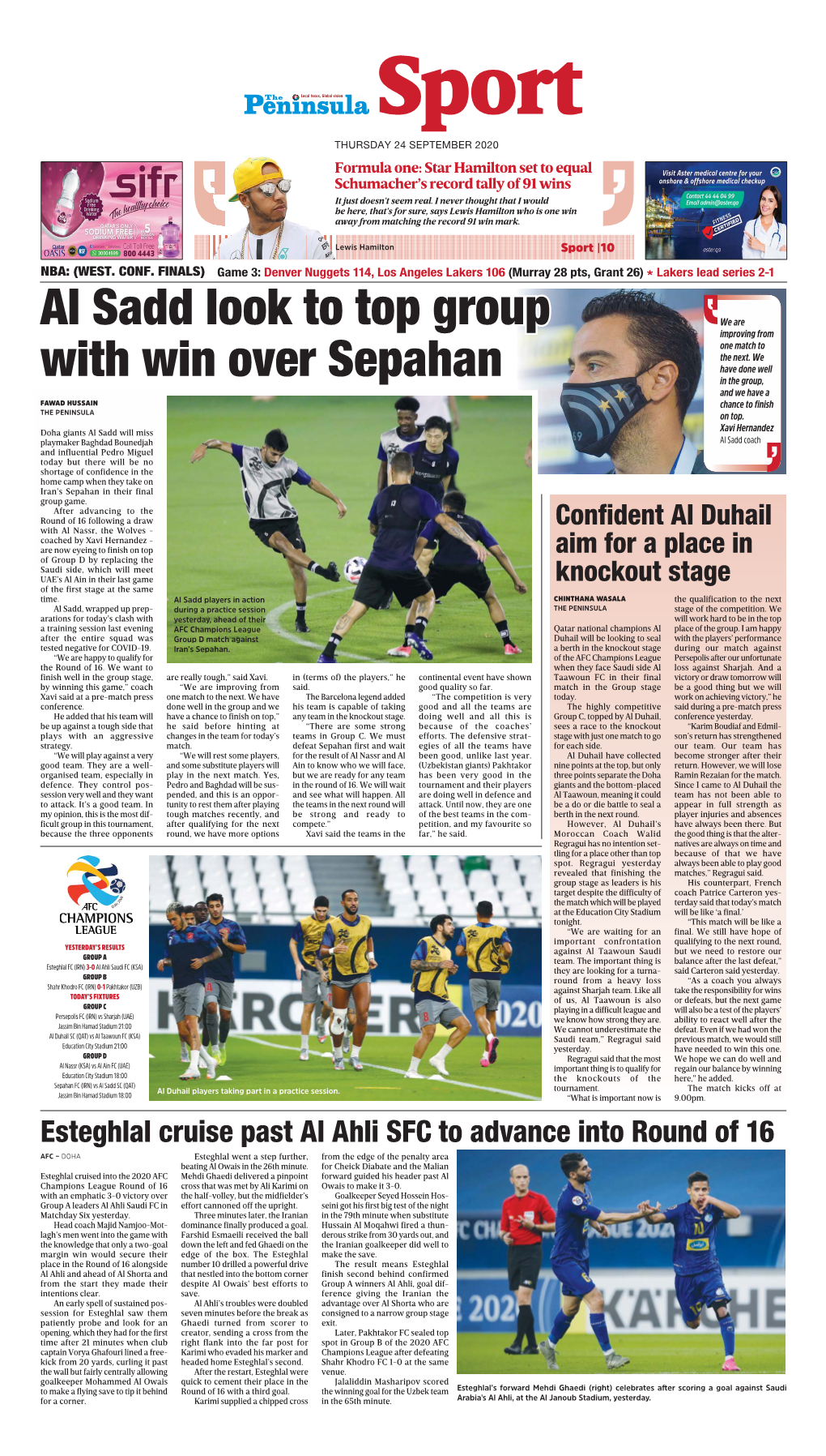Al Sadd Look to Top Group with Win Over Sepahan