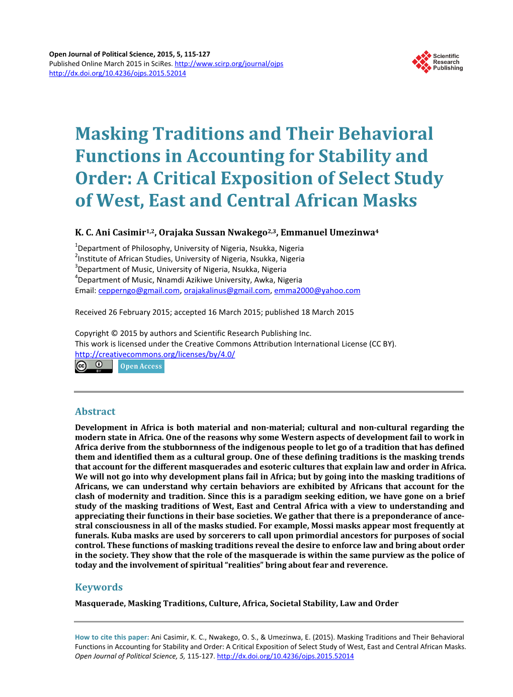 Masking Traditions and Their Behavioral Functions in Accounting