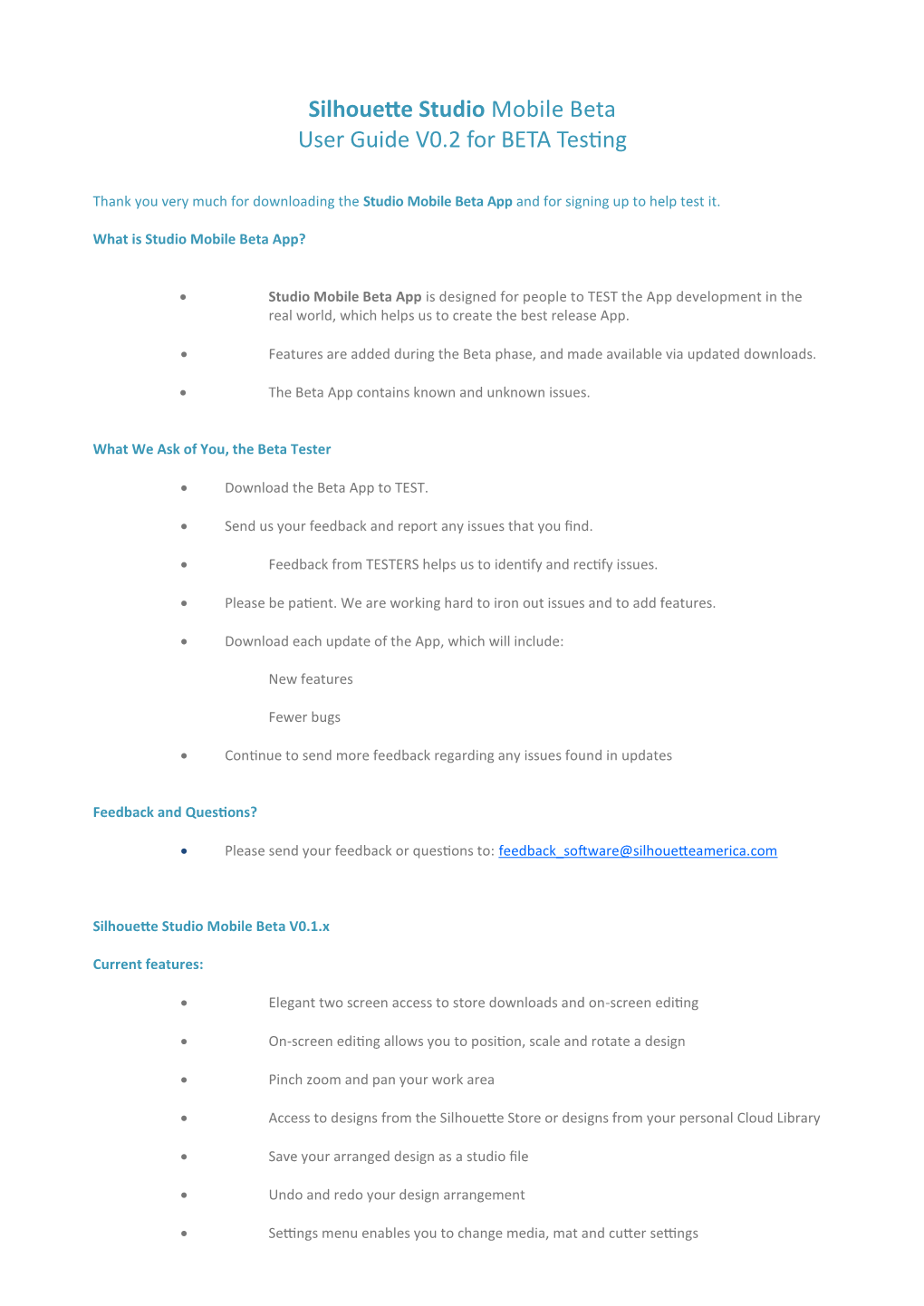 Silhouette Studio Mobile Beta User Guide V0.2 for BETA Testing