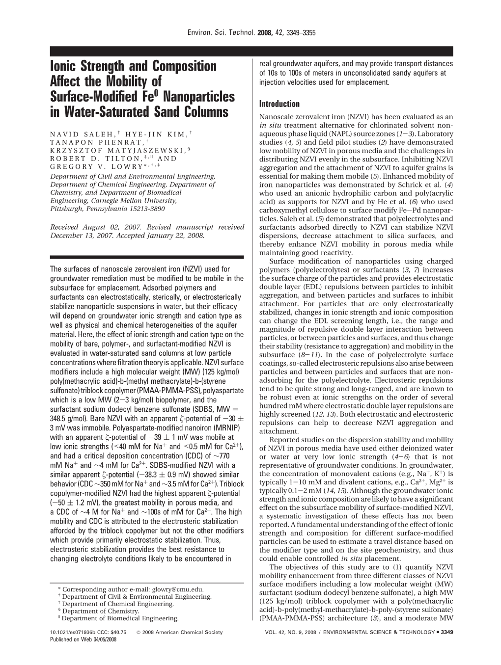 Ionic Strength and Composition Affect the Mobility of Surface-Modified Fe0