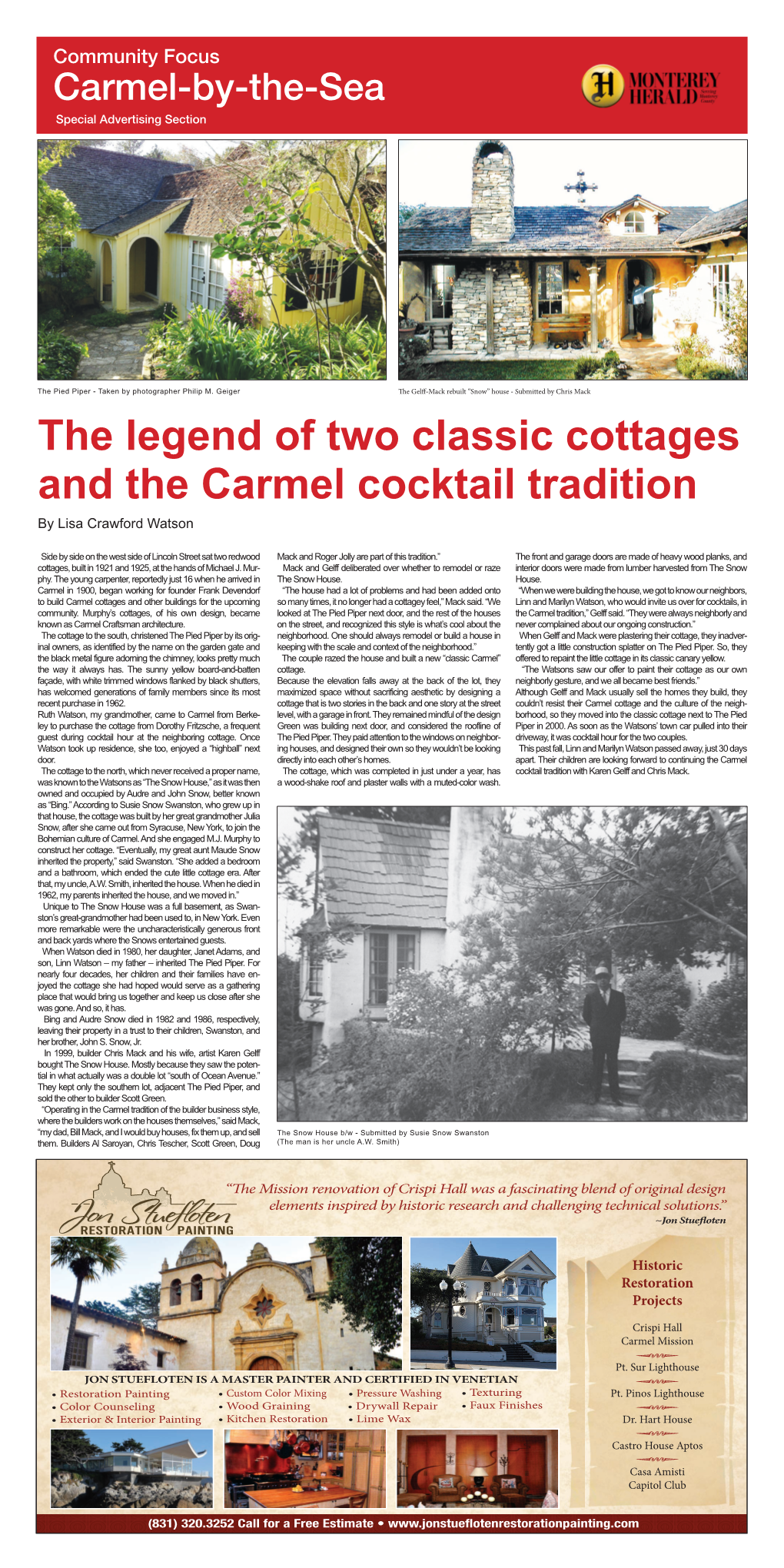 The Legend of Two Classic Cottages and the Carmel Cocktail Tradition by Lisa Crawford Watson