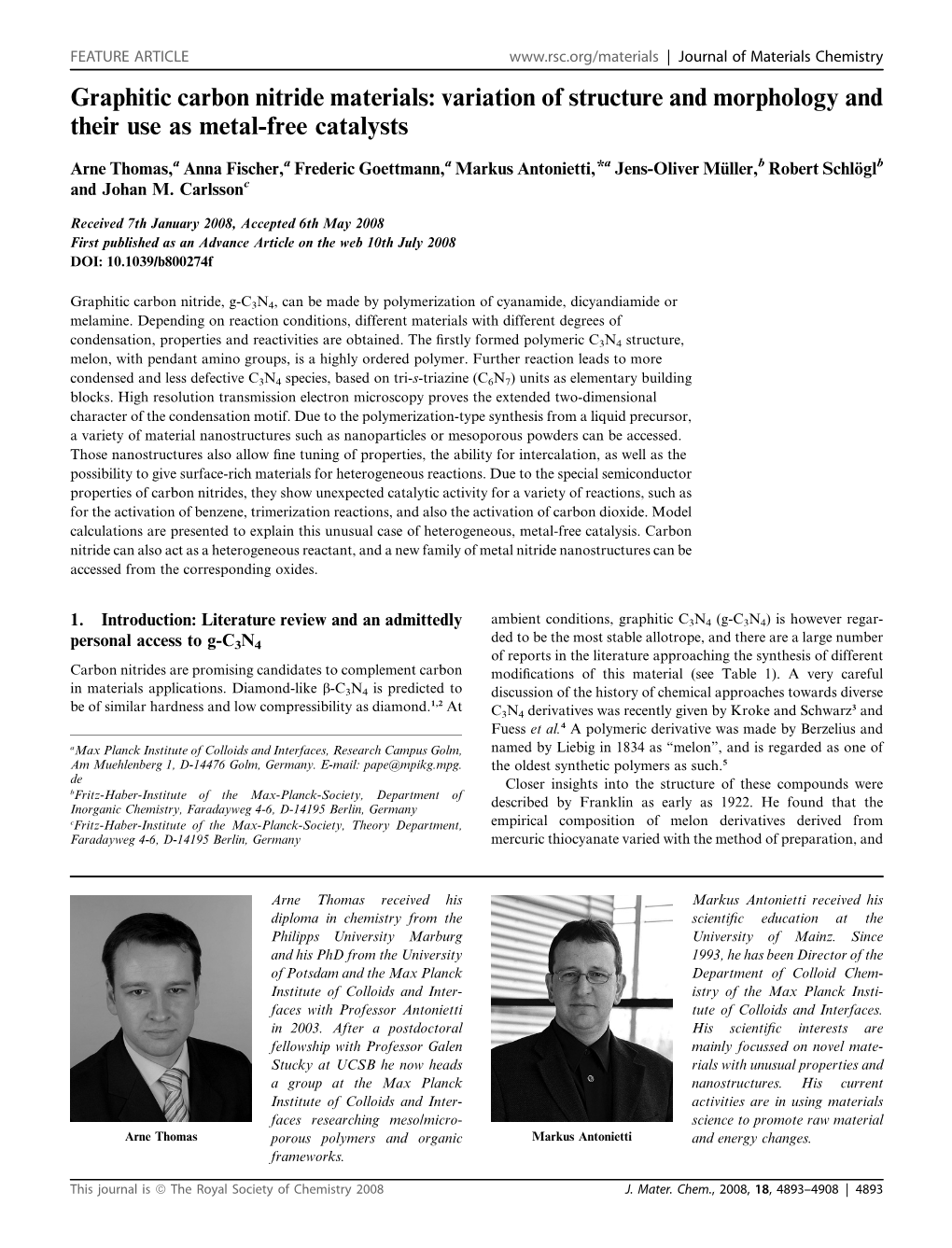 Graphitic Carbon Nitride Materials: Variation of Structure and Morphology and Their Use As Metal-Free Catalysts