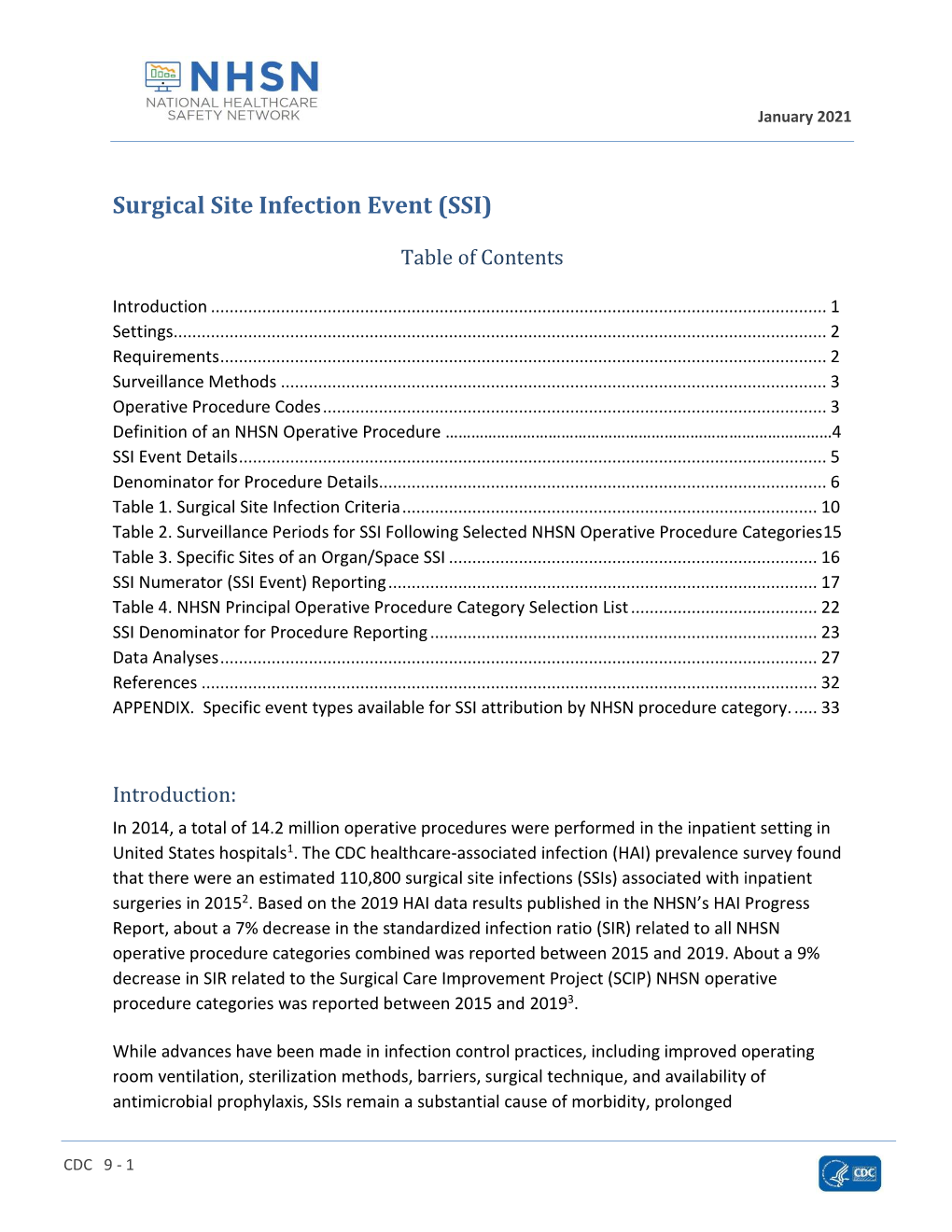 Surveillance for Surgical Site Infection (SSI) Events