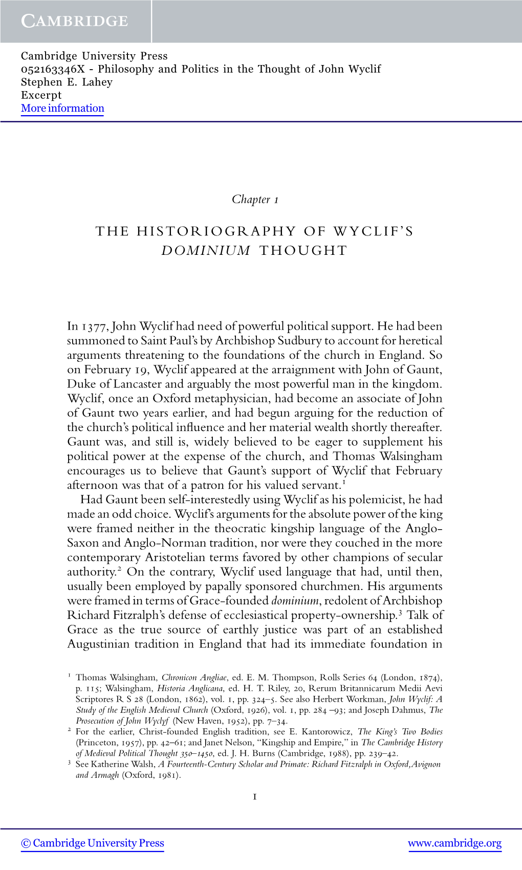 The Historiography of Wyclif's Dominium Thought