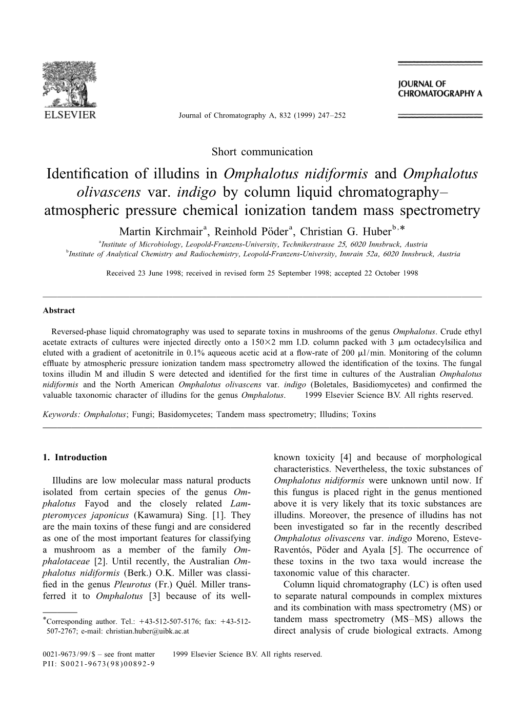 Identification of Illudins in Omphalotus Nidiformis and Omphalotus