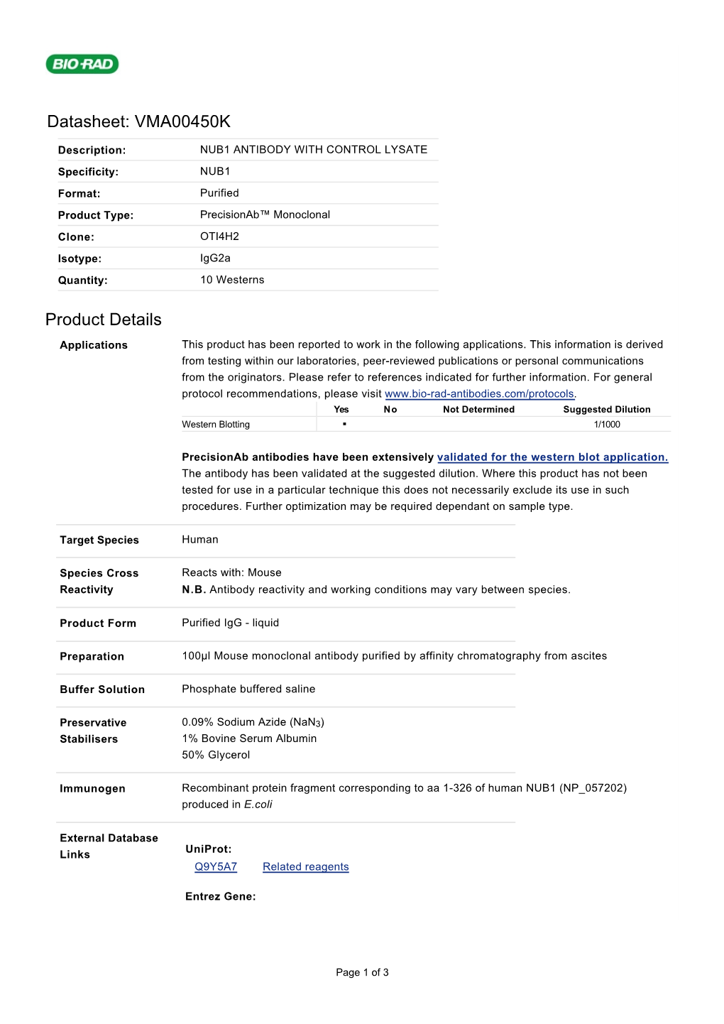 Datasheet: VMA00450K Product Details