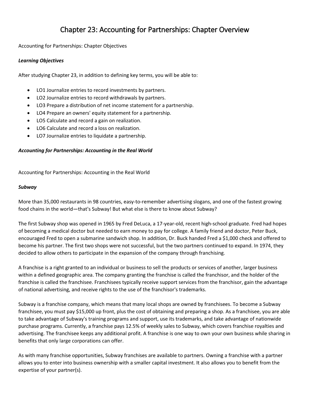 Chapter 23: Accounting for Partnerships: Chapter Overview