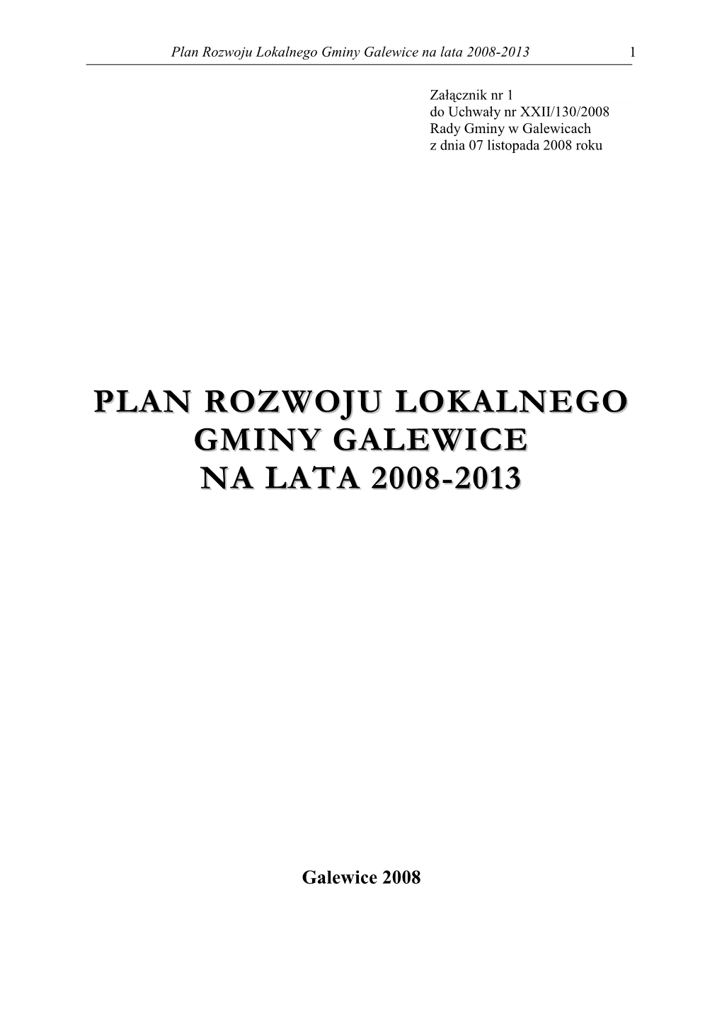 Plan Rozwoju Lokalnego Gminy Galewice Na Lata 2008-2013 1