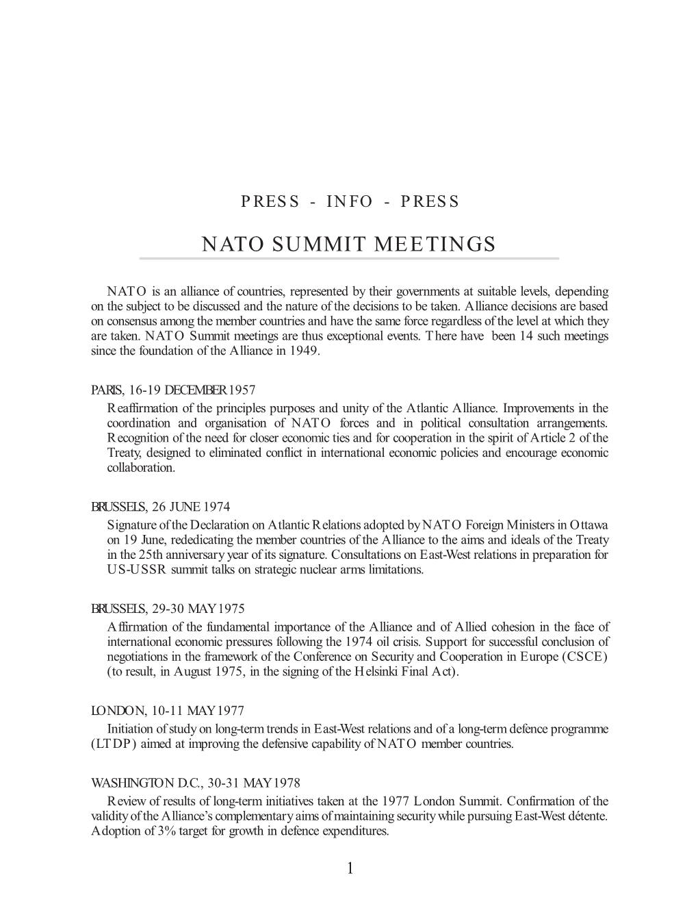 Nato Summit Meetings