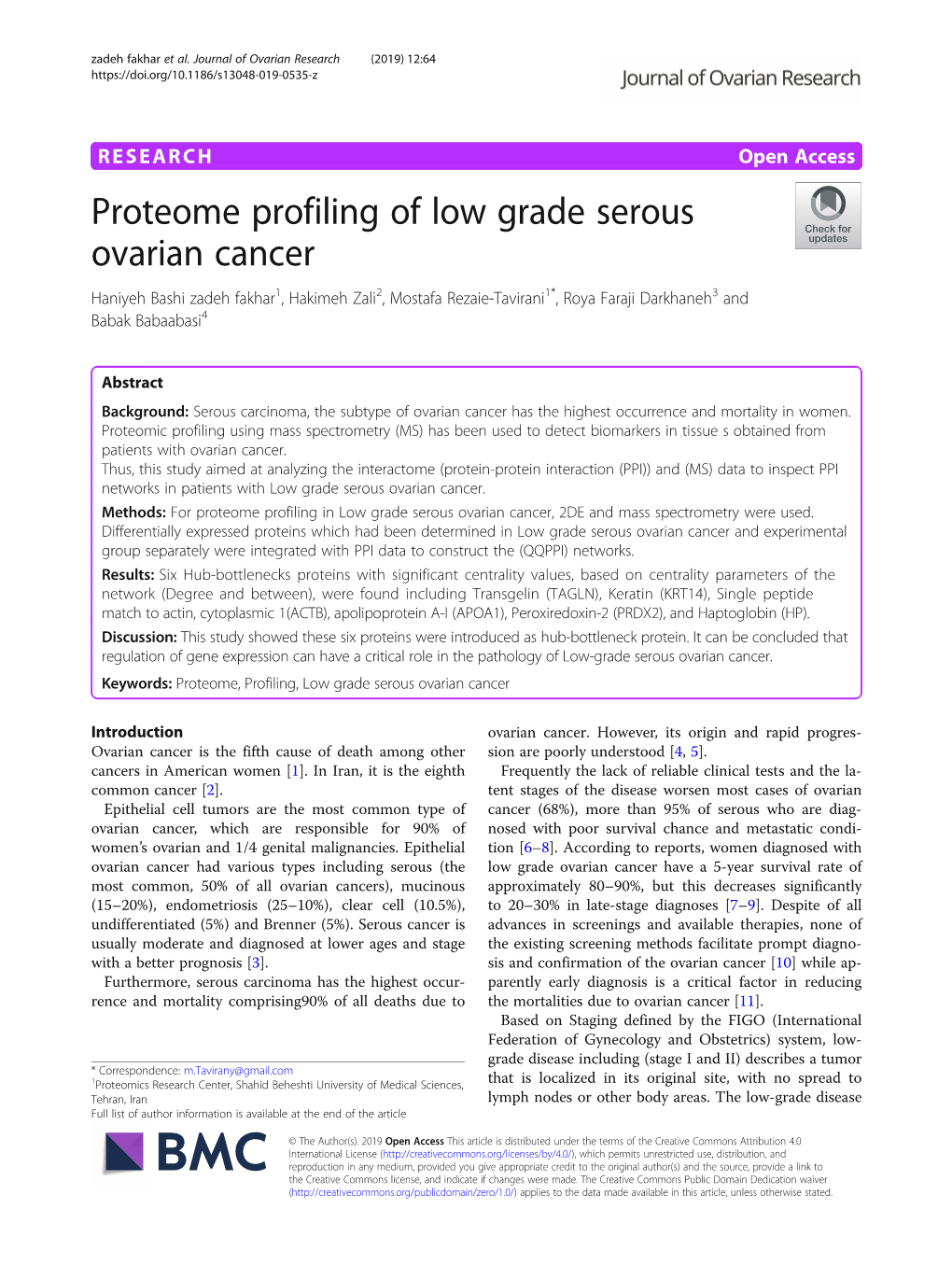 Proteome Profiling of Low Grade Serous Ovarian Cancer