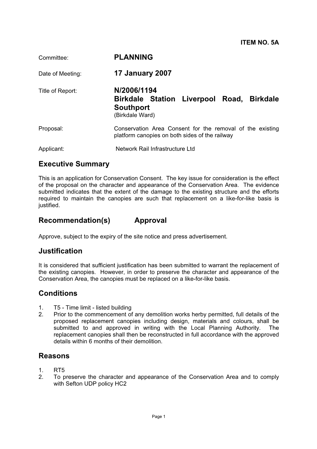 PLANNING 17 January 2007 N/2006/1194 Birkdale Station