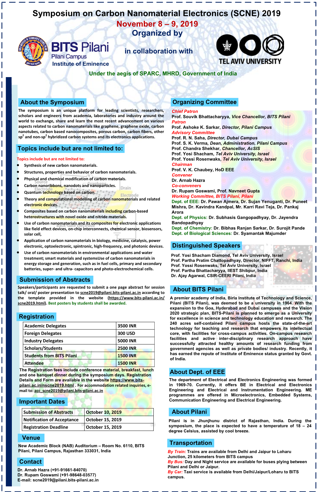 Symposium on Carbon Nanomaterial Electronics (SCNE) 2019 November 8 – 9, 2019 Organized By