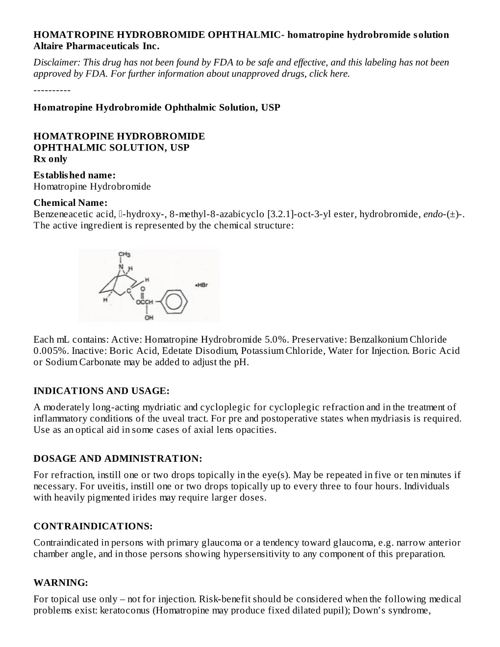 Homatropine Hydrobromide Ophthalmic Solution, USP