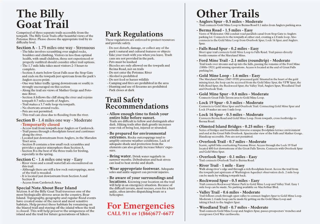 The Billy Goat Trails O˜Er Beautiful Views of the Park Regulations Parking Lot