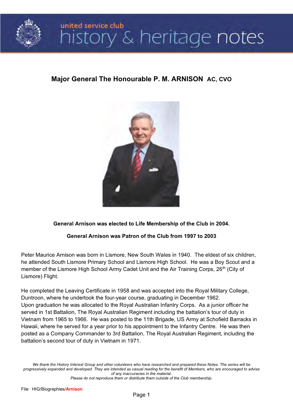 2003 Major General the Honourable P.M. ARNISON AC