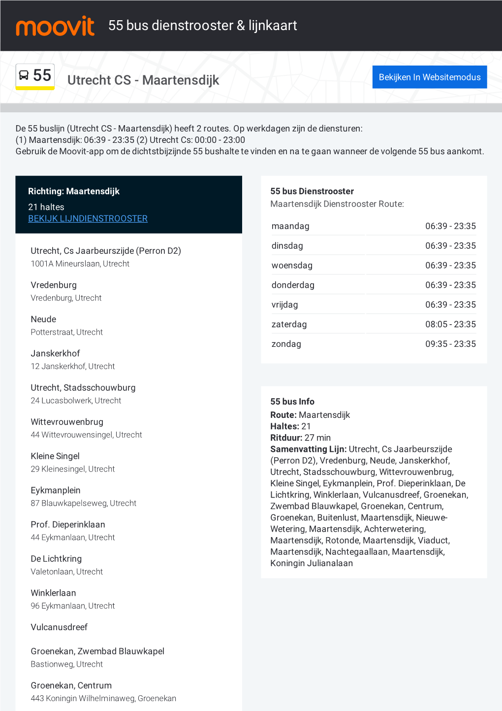 55 Bus Dienstrooster & Lijnroutekaart