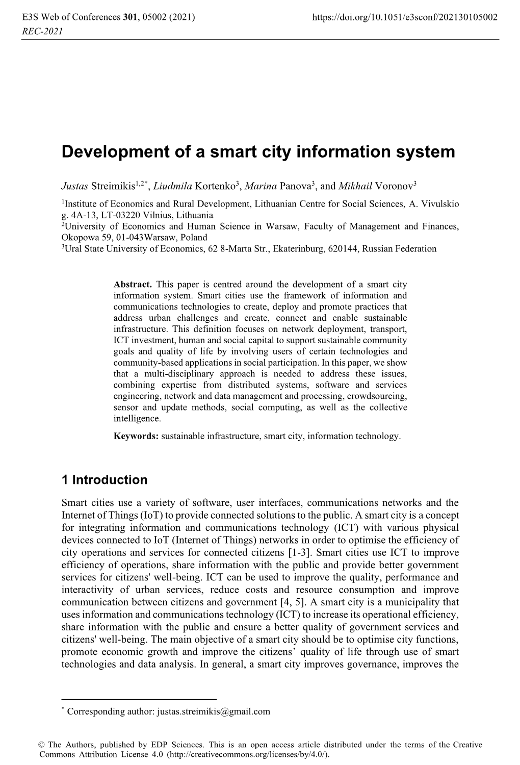 Development of a Smart City Information System