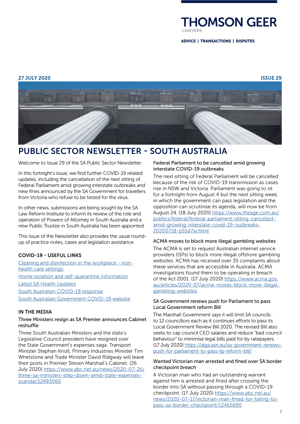 PUBLIC SECTOR NEWSLETTER - SOUTH AUSTRALIA Welcome to Issue 29 of the SA Public Sector Newsletter