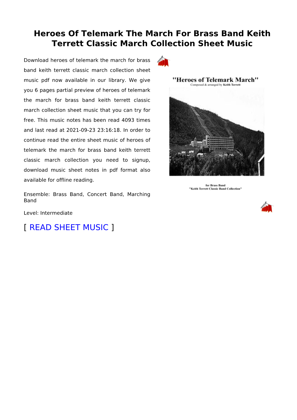 Heroes of Telemark the March for Brass Band Keith Terrett Classic March Collection Sheet Music