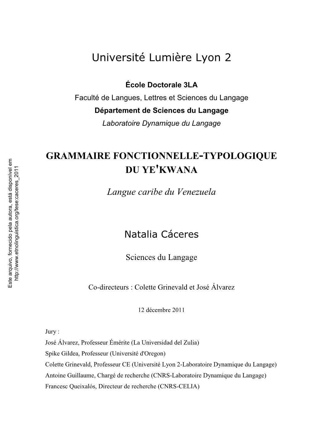 Grammaire Fonctionnelle-Typologique Du Ye'kwana