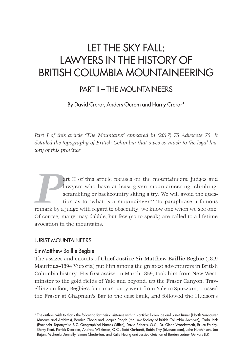 Lawyers in the History of British Columbia Mountaineering