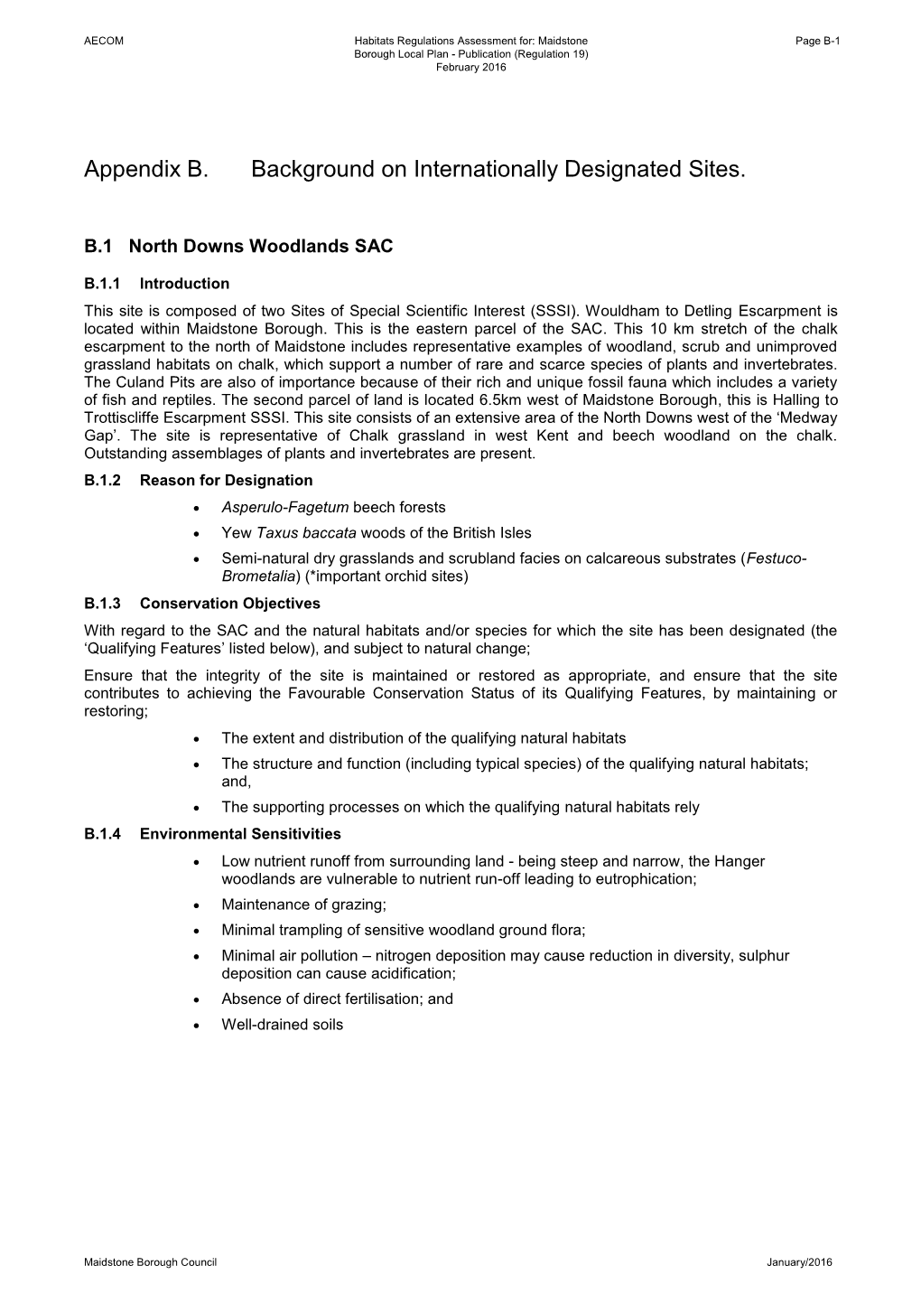 Habitats Regulations Assessment For: Maidstone Page B-1 Borough Local Plan - Publication (Regulation 19) February 2016