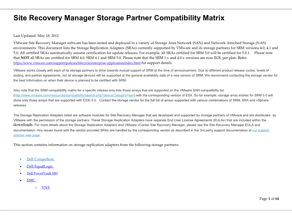 Site Recovery Manager Storage Partners