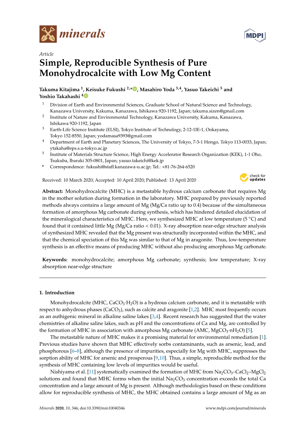 Simple, Reproducible Synthesis of Pure Monohydrocalcite with Low Mg Content