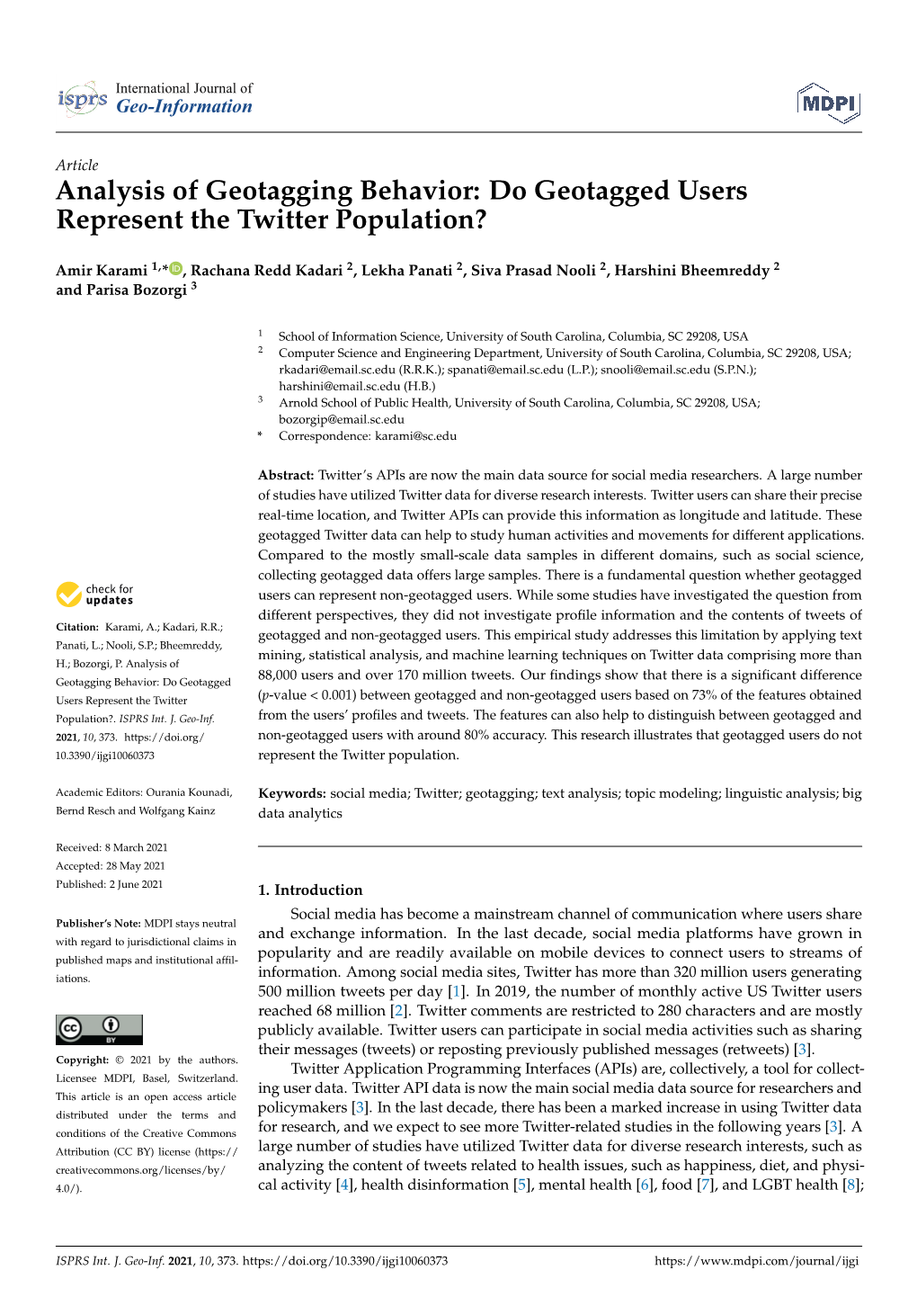 Analysis of Geotagging Behavior: Do Geotagged Users Represent the Twitter Population?