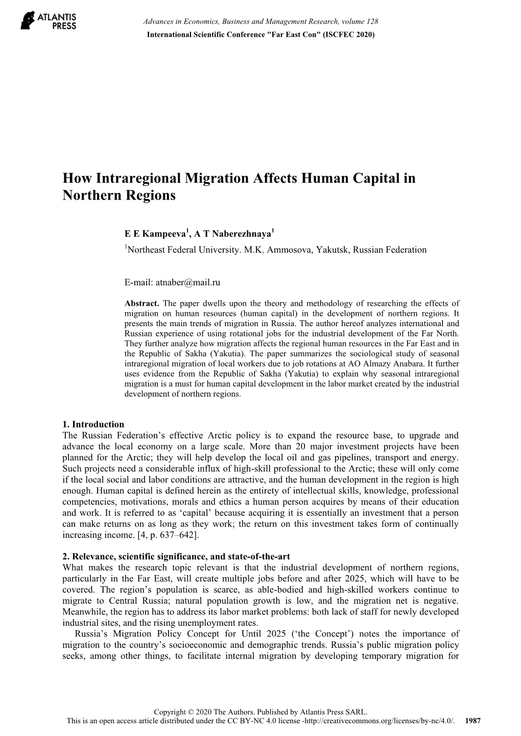 How Intraregional Migration Affects Human Capital in Northern Regions