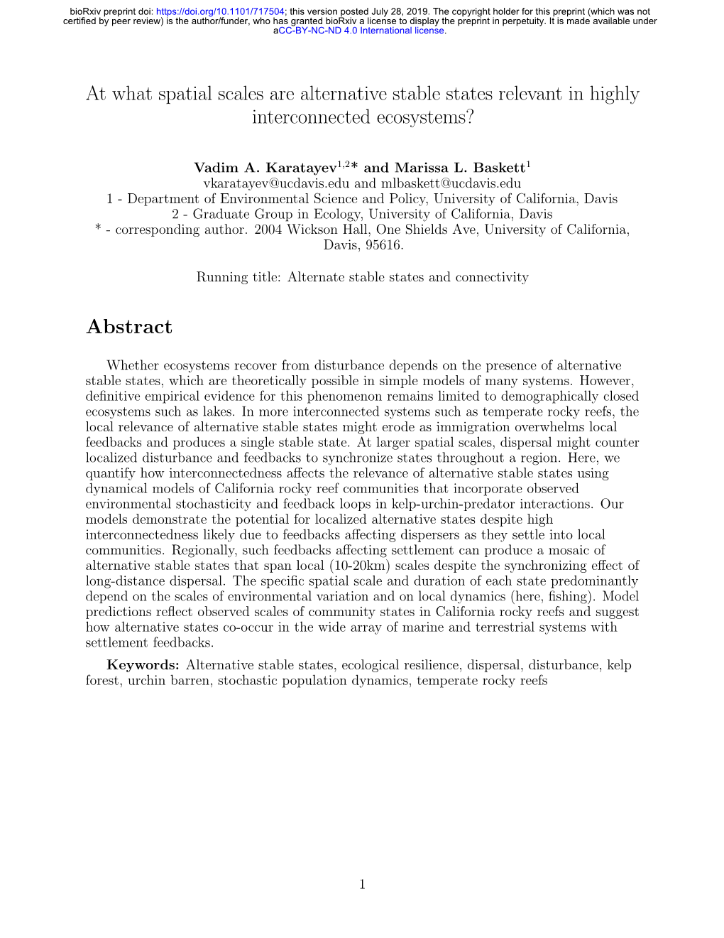 At What Spatial Scales Are Alternative Stable States Relevant in Highly Interconnected Ecosystems?