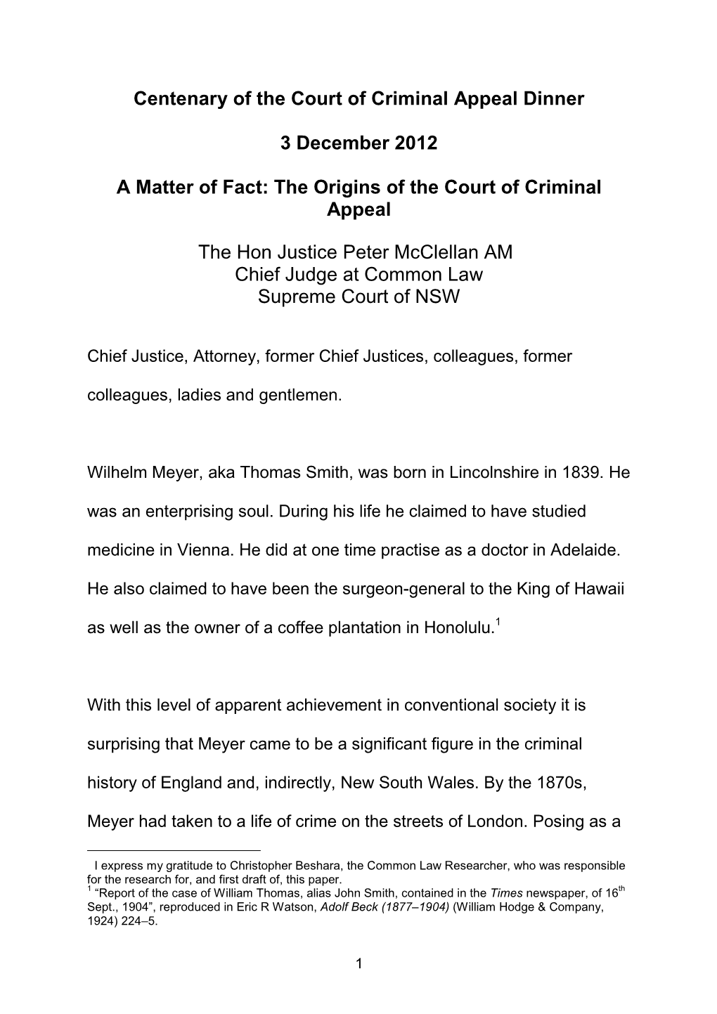 The Origins of the Court of Criminal Appeal T