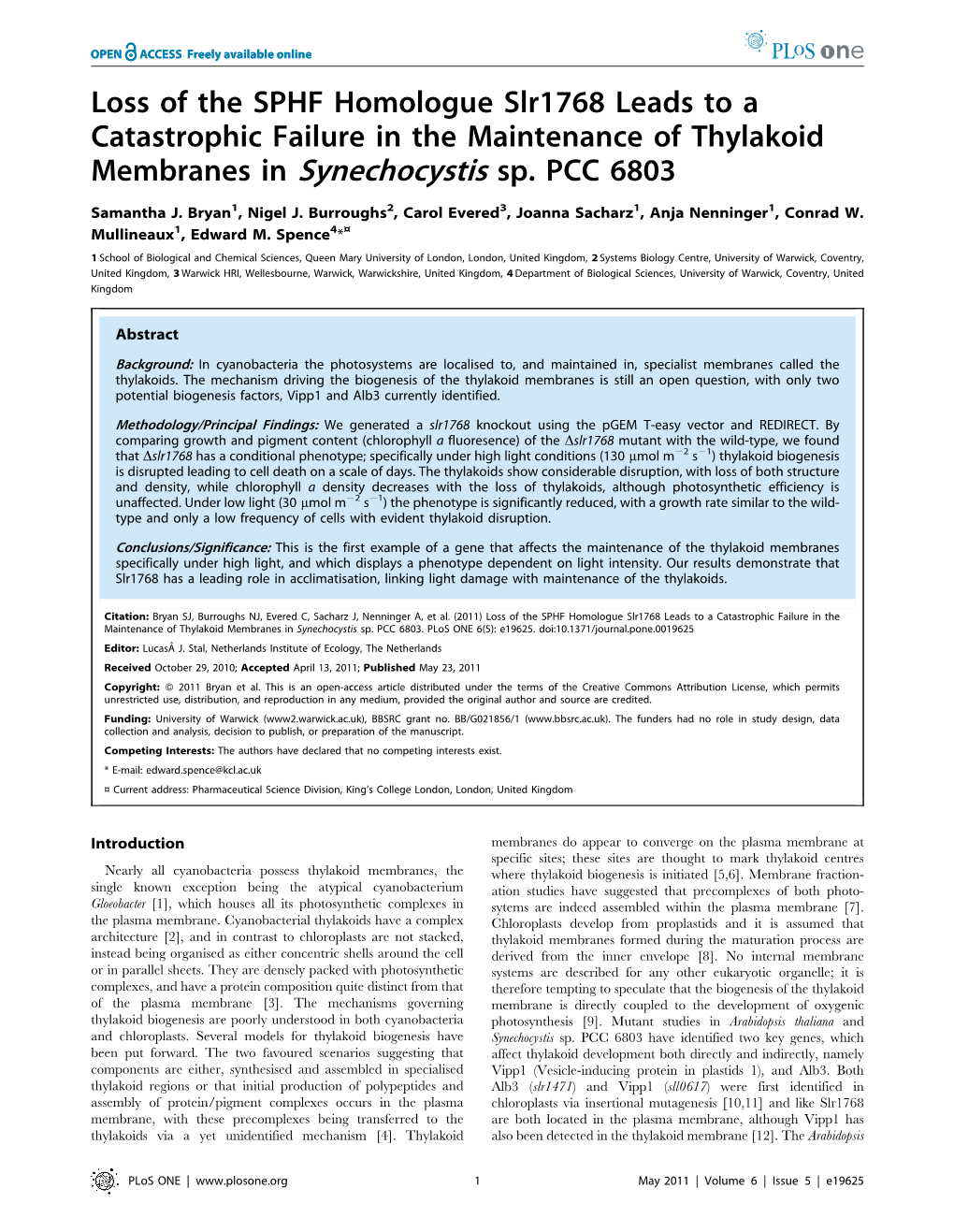 Membranes in Synechocystis Sp. PCC 6803