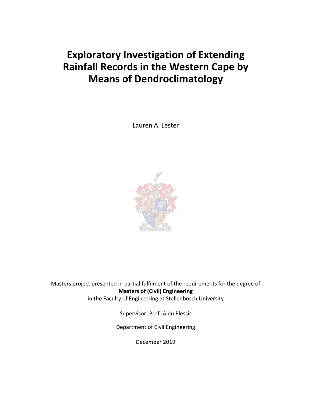 Exploratory Investigation of Extending Rainfall Records in the Western Cape by Means of Dendroclimatology