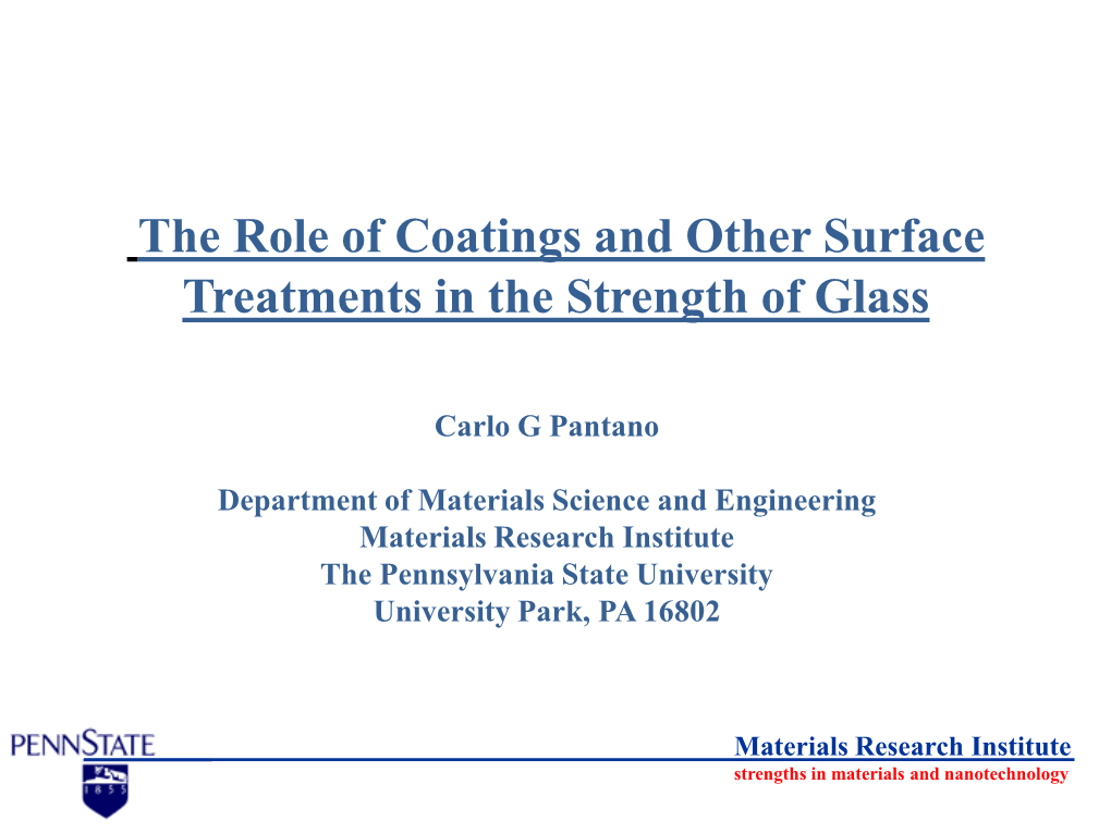The Role of Coatings and Other Surface Treatments in the Strength of Glass