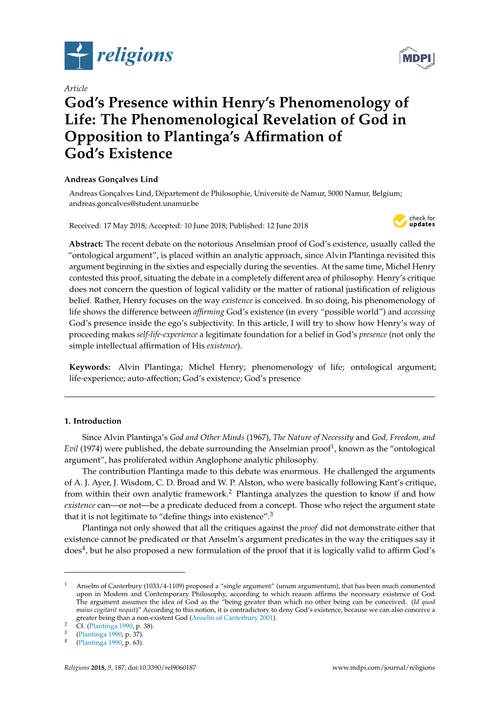 God's Presence Within Henry's Phenomenology of Life