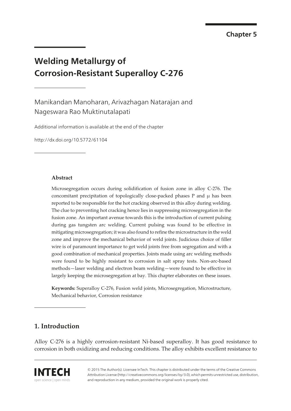 Welding Metallurgy of Corrosion-Resistant Superalloy C-276