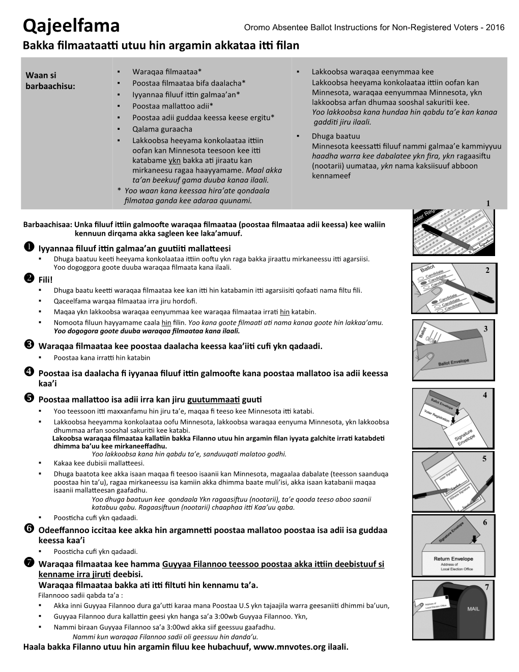 Oromo Absentee Ballot Instructions for Non-Registered Voters - 2016 Bakka Filmaataatti Utuu Hin Argamin Akkataa Itti Filan