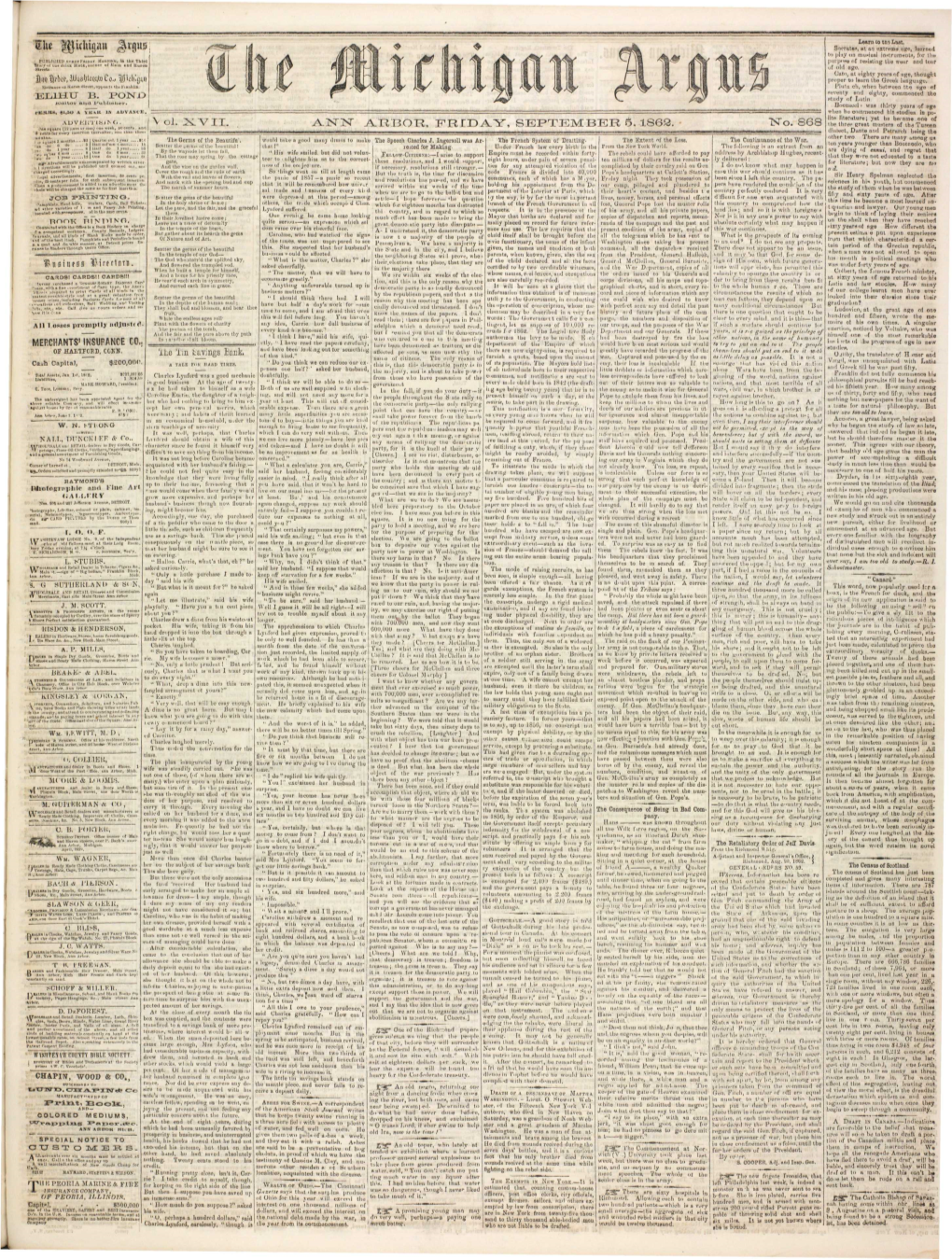 V Ol. XVII. A.1STJST ARBOR, FRIDAY, SEPTEMBER 6. 1862