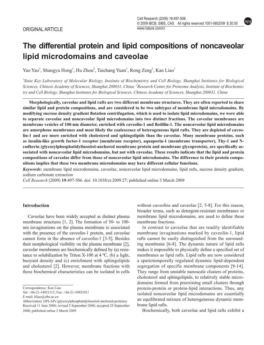 The Differential Protein and Lipid Compositions of Noncaveolar Lipid Microdomains and Caveolae