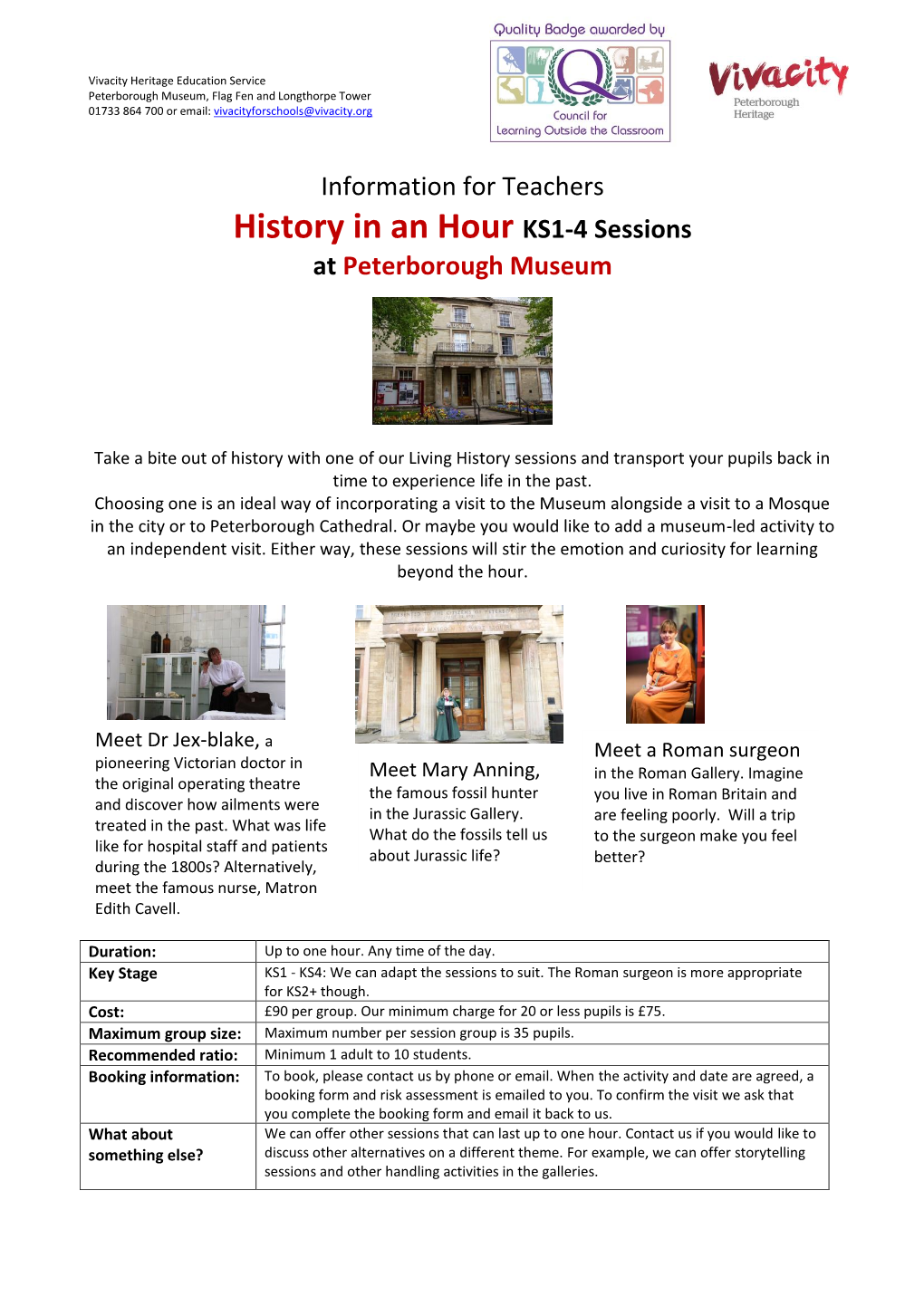 History in an Hour KS1-4 Sessions at Peterborough Museum