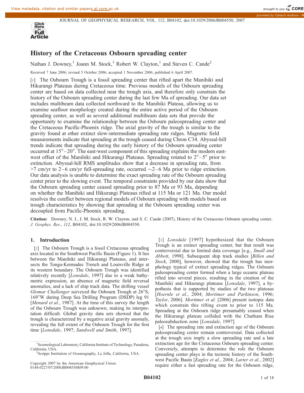 History of the Cretaceous Osbourn Spreading Center Nathan J